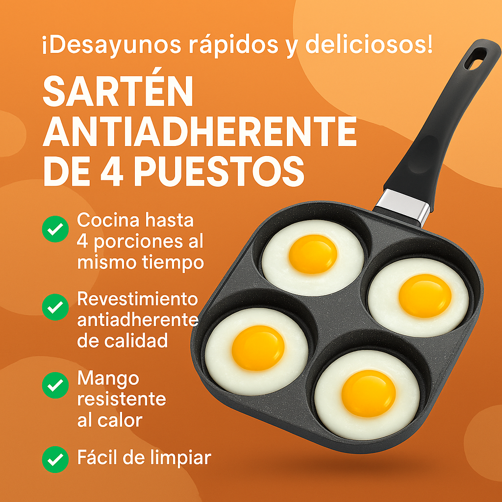 🍳 Sartén Antiadherente de 4 Puestos – ¡Desayunos rápidos, fáciles y perfectos!