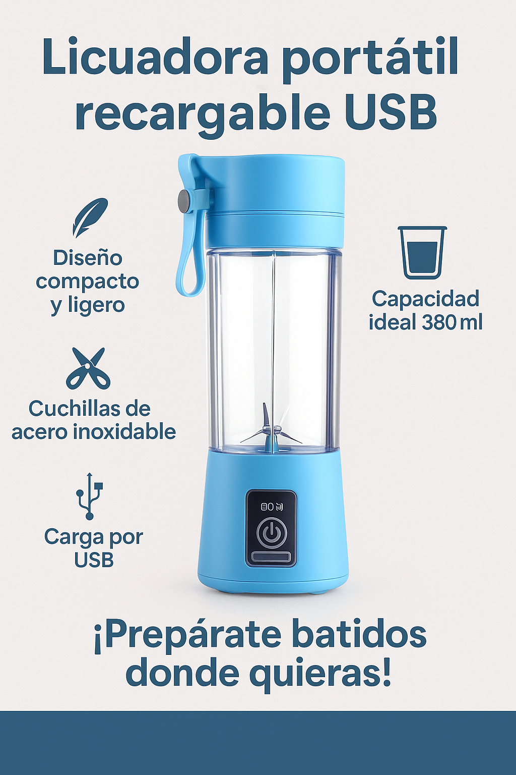 Licuadora Portátil Recargable USB – ¡Prepara tus batidos donde quieras!