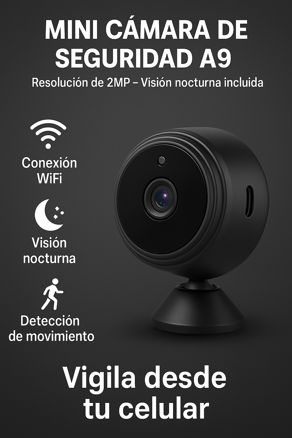 Mini Cámara de Seguridad A9 2MP – Visión Nocturna | Color Negro