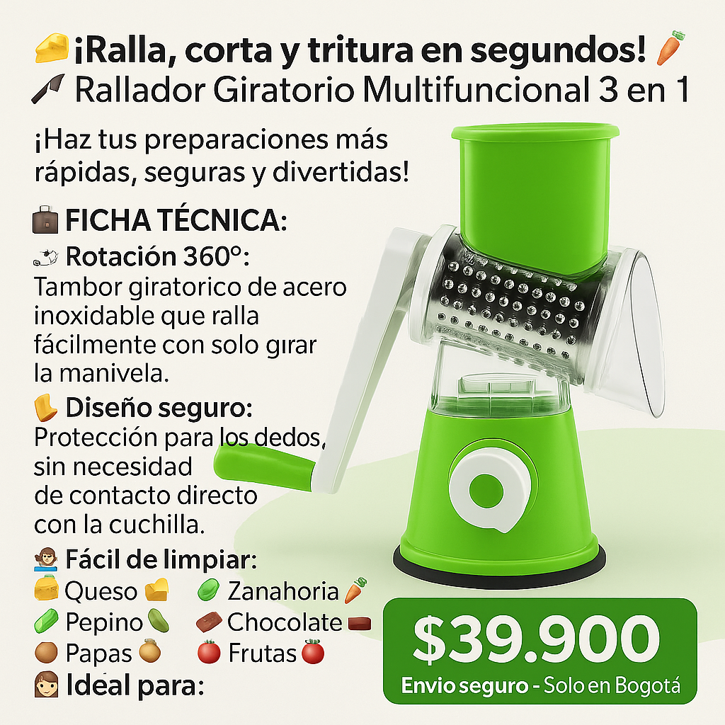 🔪 Rallador Giratorio Multifuncional 3 en 1