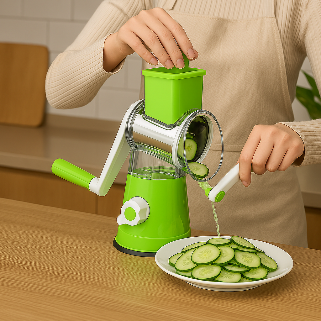 Rayador Manual 3 en 1 con Manivela – Cortador de Verduras, Queso y Más