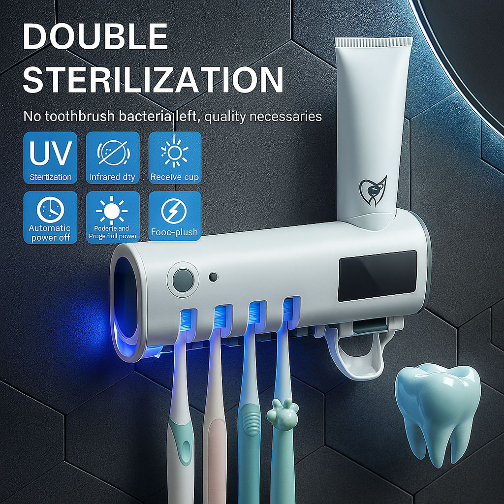 🦷 Soporte Esterilizador de Cepillos UV + Dispensador Recargable – Higiene y tecnología en un solo dispositivo