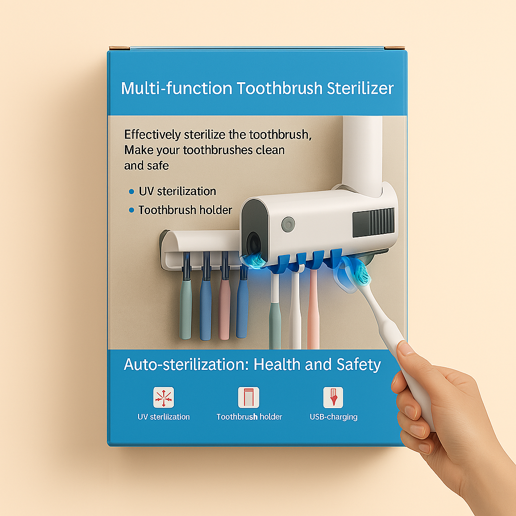 🦷 Soporte Esterilizador de Cepillos UV + Dispensador Recargable – Higiene y tecnología en un solo dispositivo