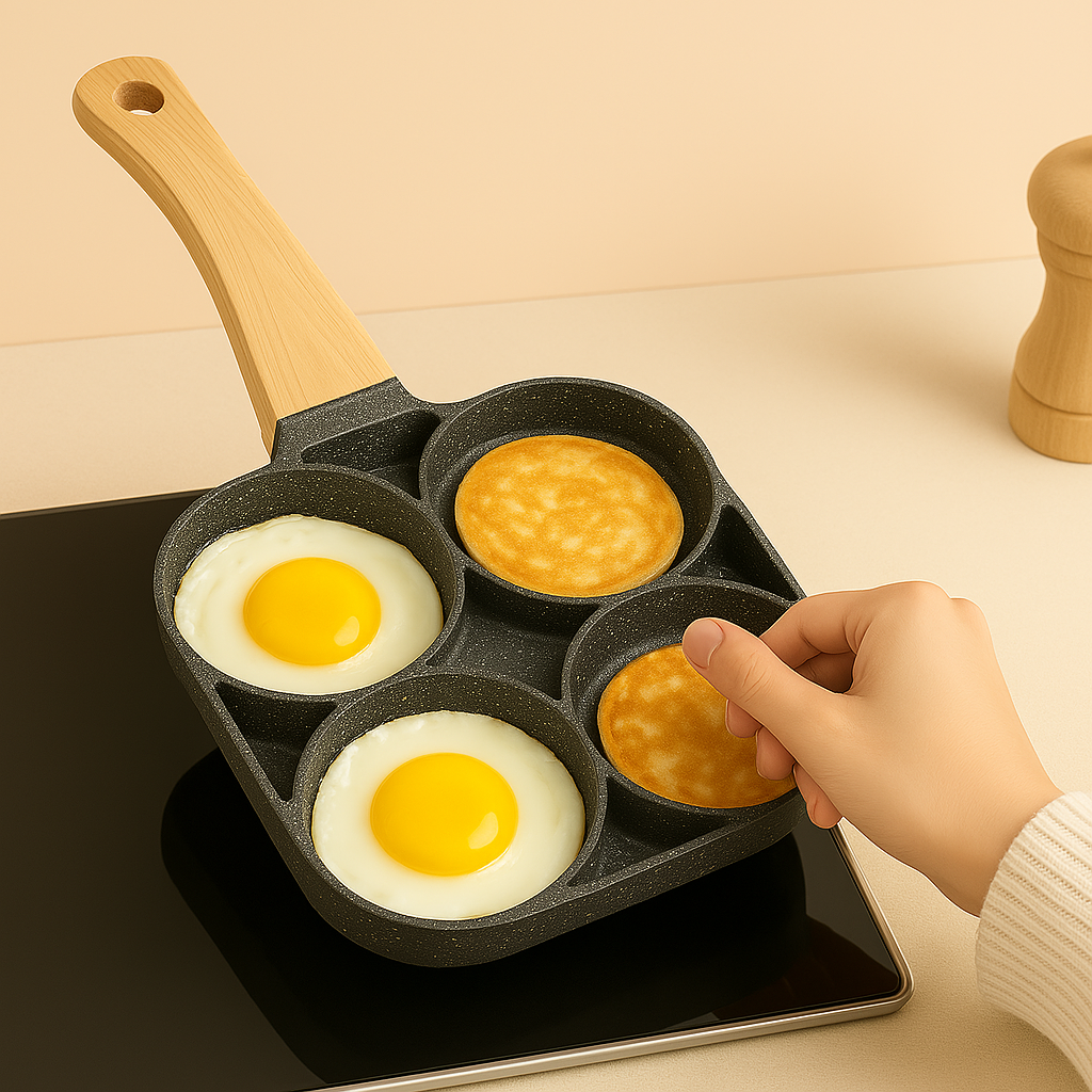 🍳 Sartén Antiadherente de 4 Puestos – ¡Desayunos rápidos, fáciles y perfectos!