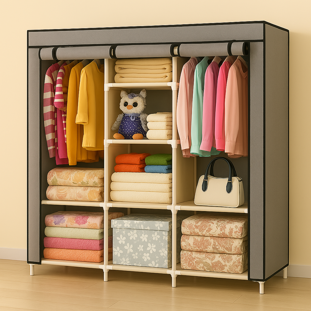 🟦 Clóset Ropero Armable 3 Puertas - Organizador Portátil Color Gris