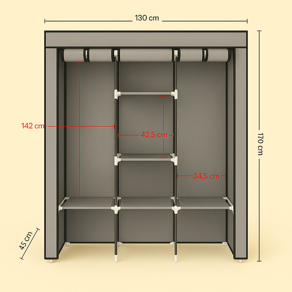 🟦 Clóset Ropero Armable 3 Puertas - Organizador Portátil Color Gris