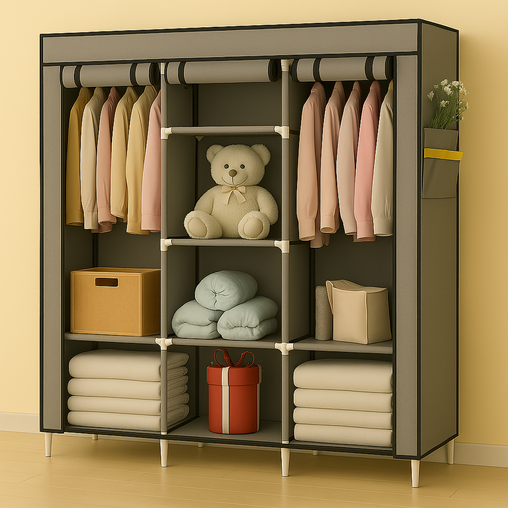 🟦 Clóset Ropero Armable 3 Puertas - Organizador Portátil Color Gris