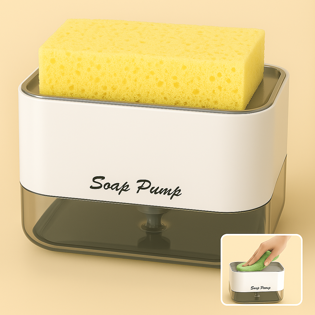 🧴 Dispensador de Jabón con Bomba y Soporte para Esponja – 2 en 1