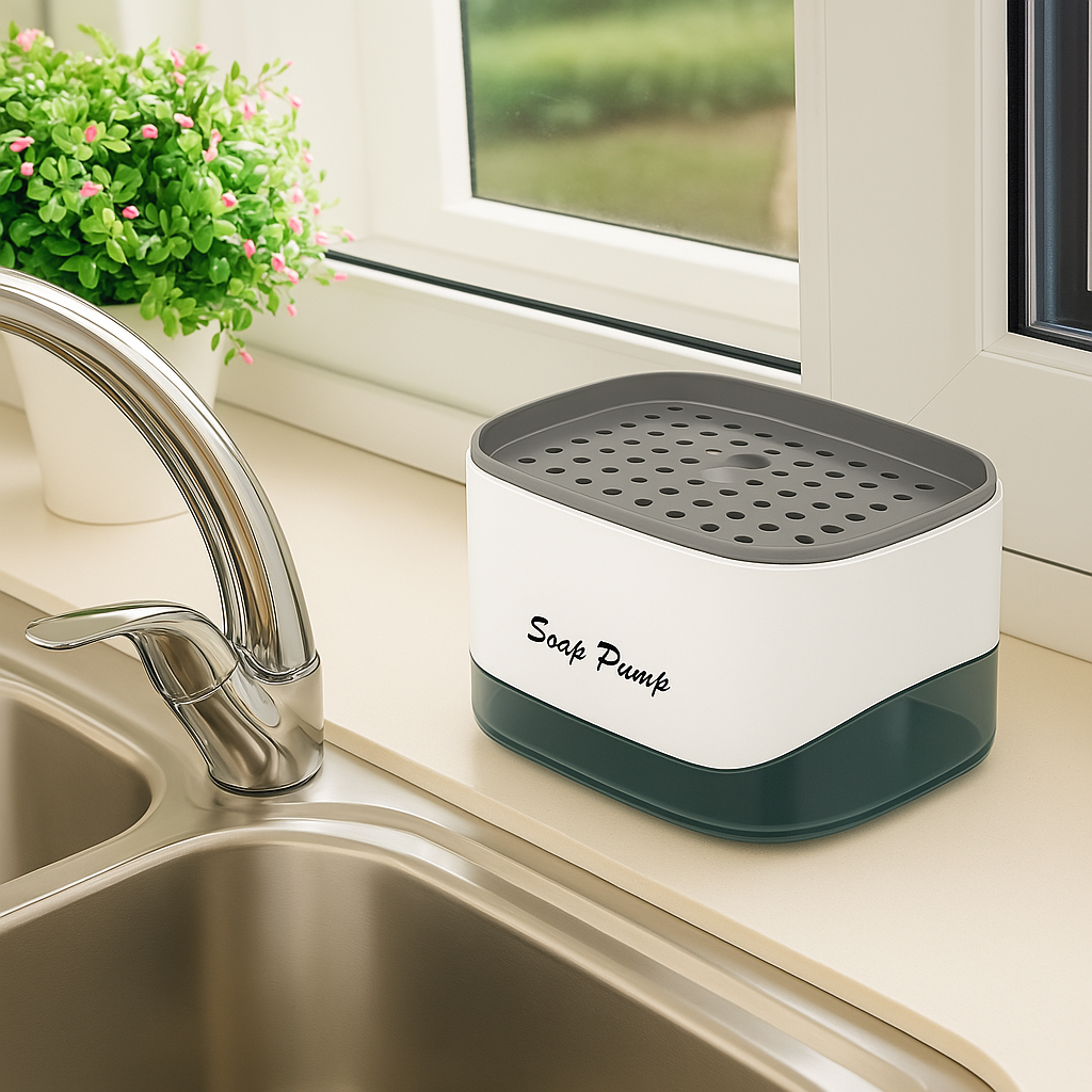🧴 Dispensador de Jabón con Bomba y Soporte para Esponja – 2 en 1
