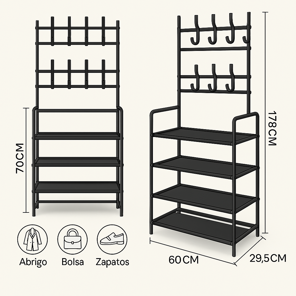 👚👟 Organizador de Ropa y Zapatos – Tendedero con Zapatero y Estante 3 en 1