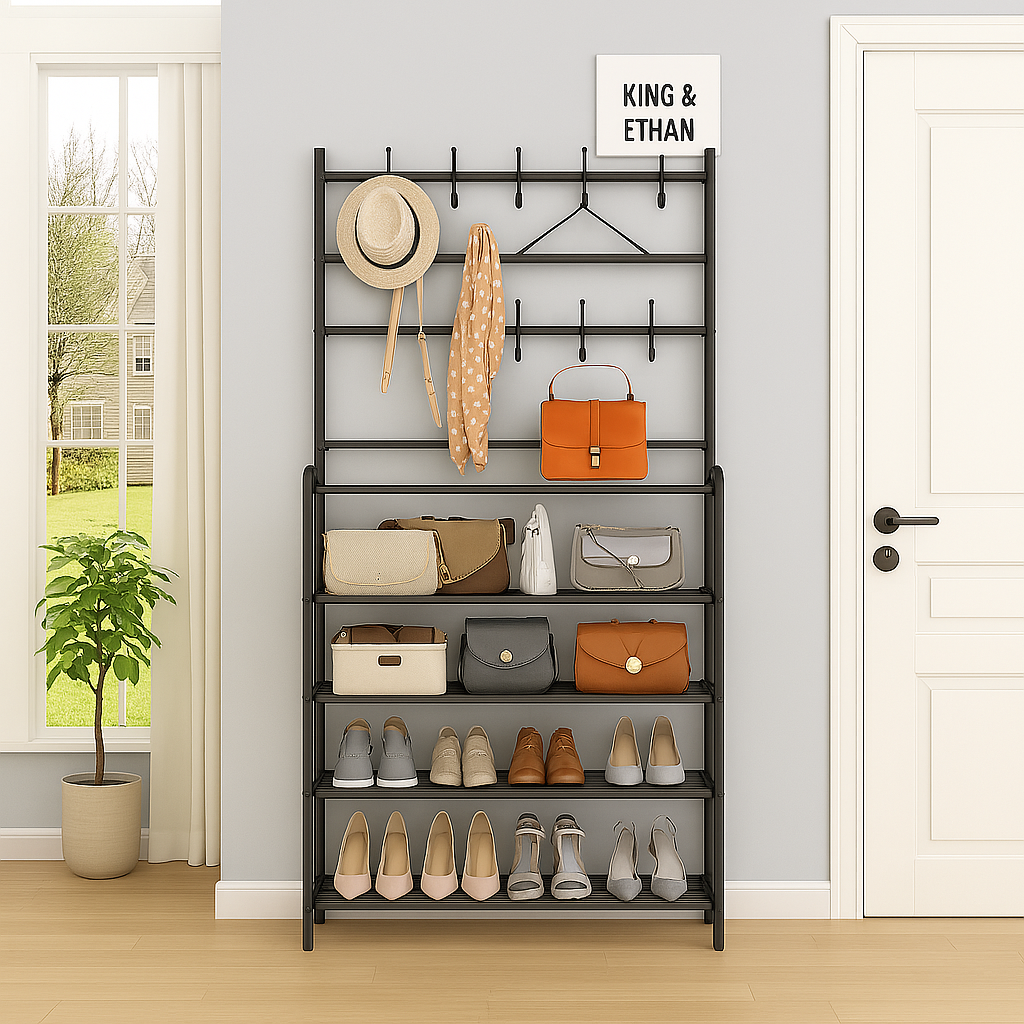 👚👟 Organizador de Ropa y Zapatos – Tendedero con Zapatero y Estante 3 en 1