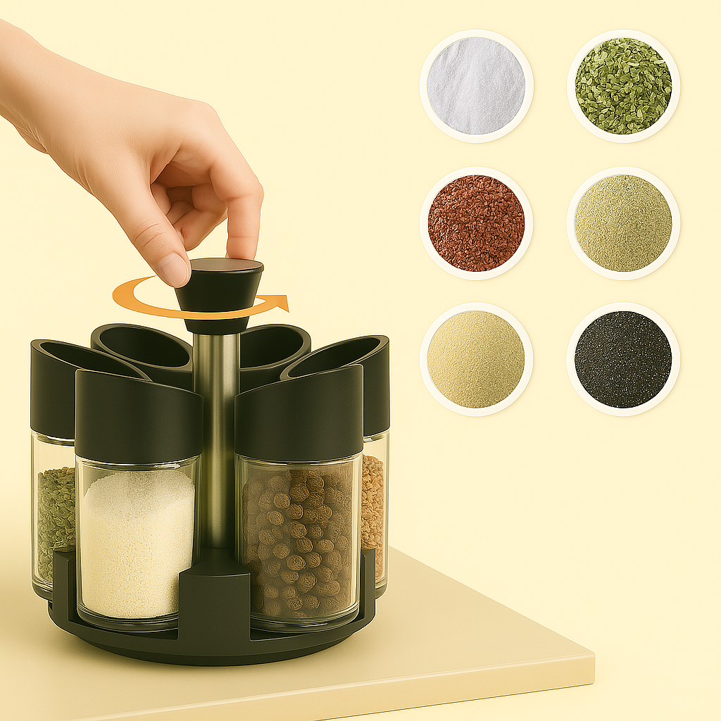 🧂🔄 Condimentero Giratorio para Especias – Organizador de Cocina x6 Frascos