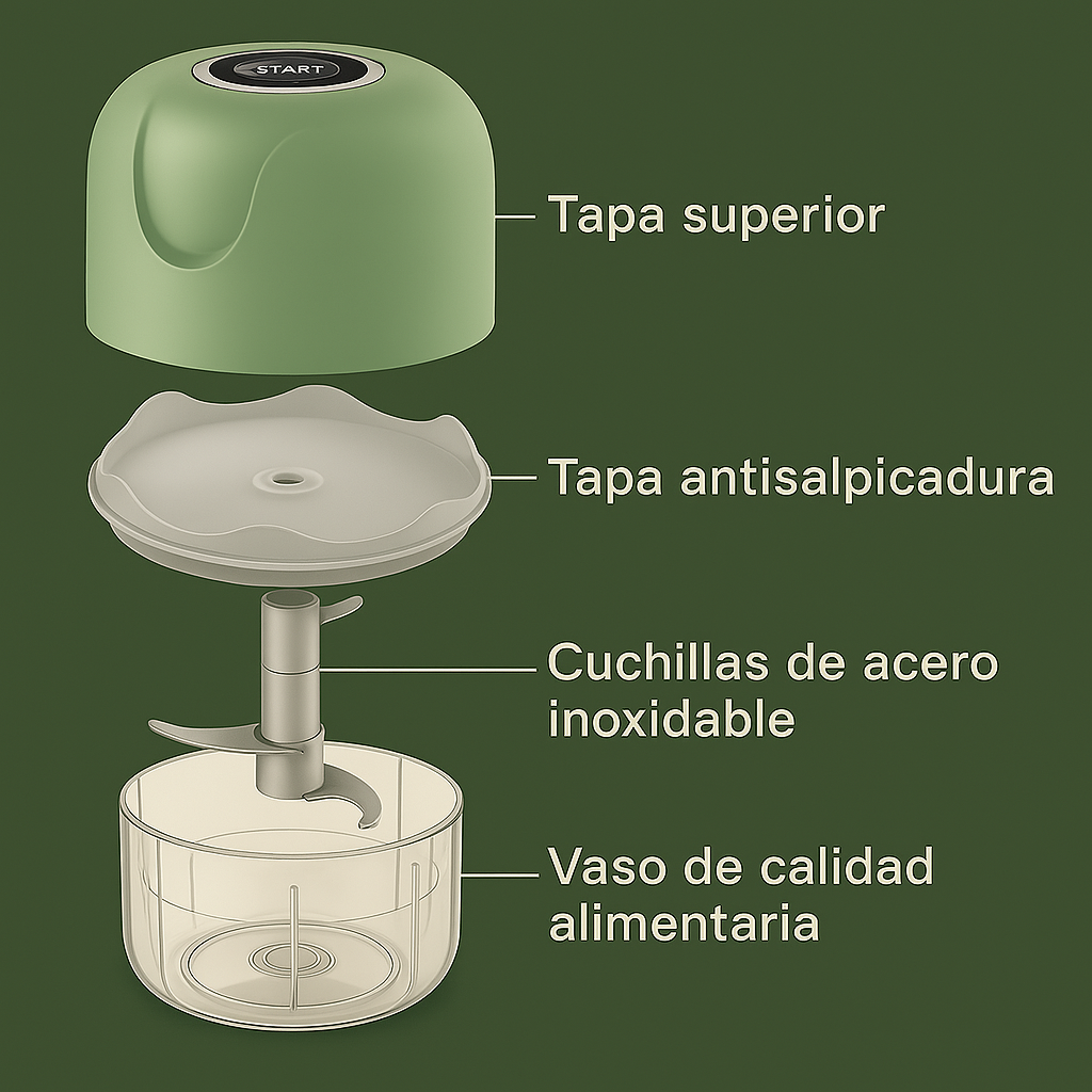 🔪⚡ Picatodo Portátil Recargable – Mini Picador de Carne y Verduras