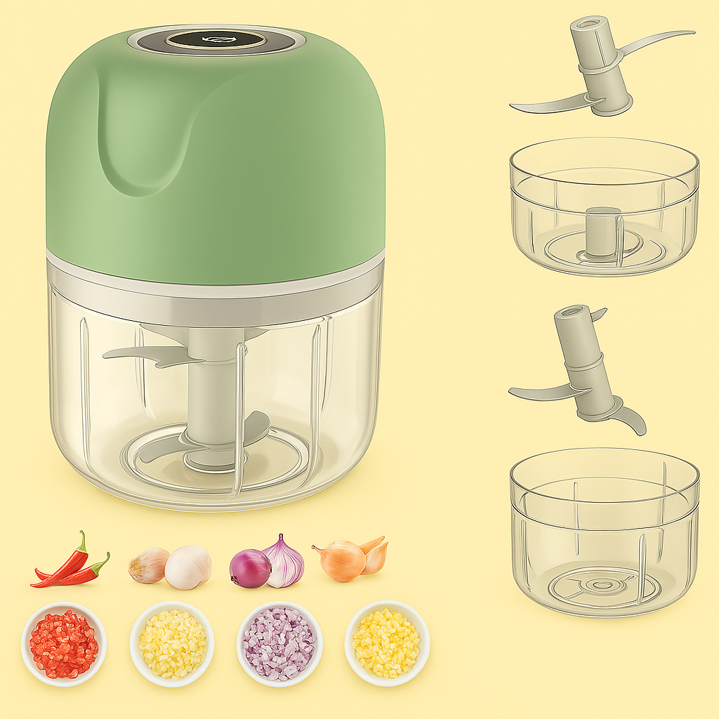 🔪⚡ Picatodo Portátil Recargable – Mini Picador de Carne y Verduras