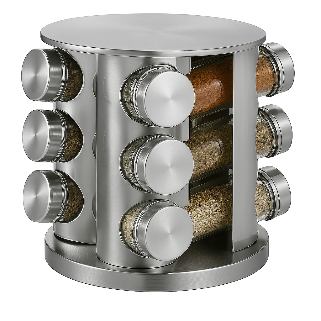 🧂✨ Set Especiero Condimentero en Vidrio x12 con Base Acero Inoxidable – Elegancia y Orden para tu Cocina