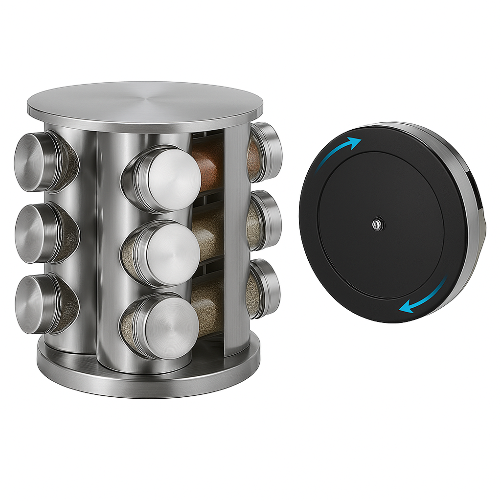 🧂✨ Set Especiero Condimentero en Vidrio x12 con Base Acero Inoxidable – Elegancia y Orden para tu Cocina