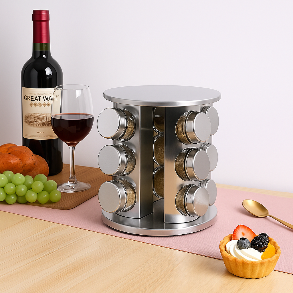 🧂✨ Set Especiero Condimentero en Vidrio x12 con Base Acero Inoxidable – Elegancia y Orden para tu Cocina