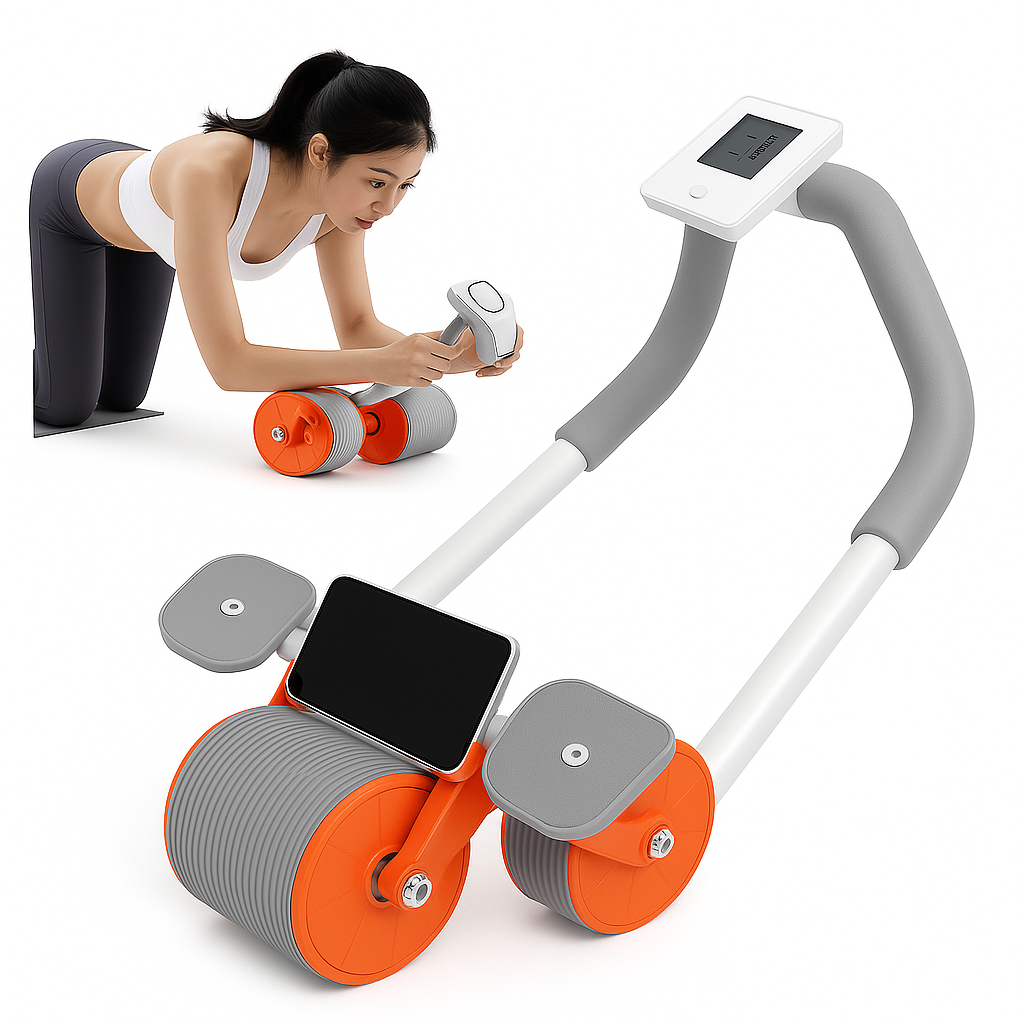 💪 Rueda Abdominal con Rebote Automático + Temporizador 🧡 – ¡Entrena tu core como un pro! 🔥