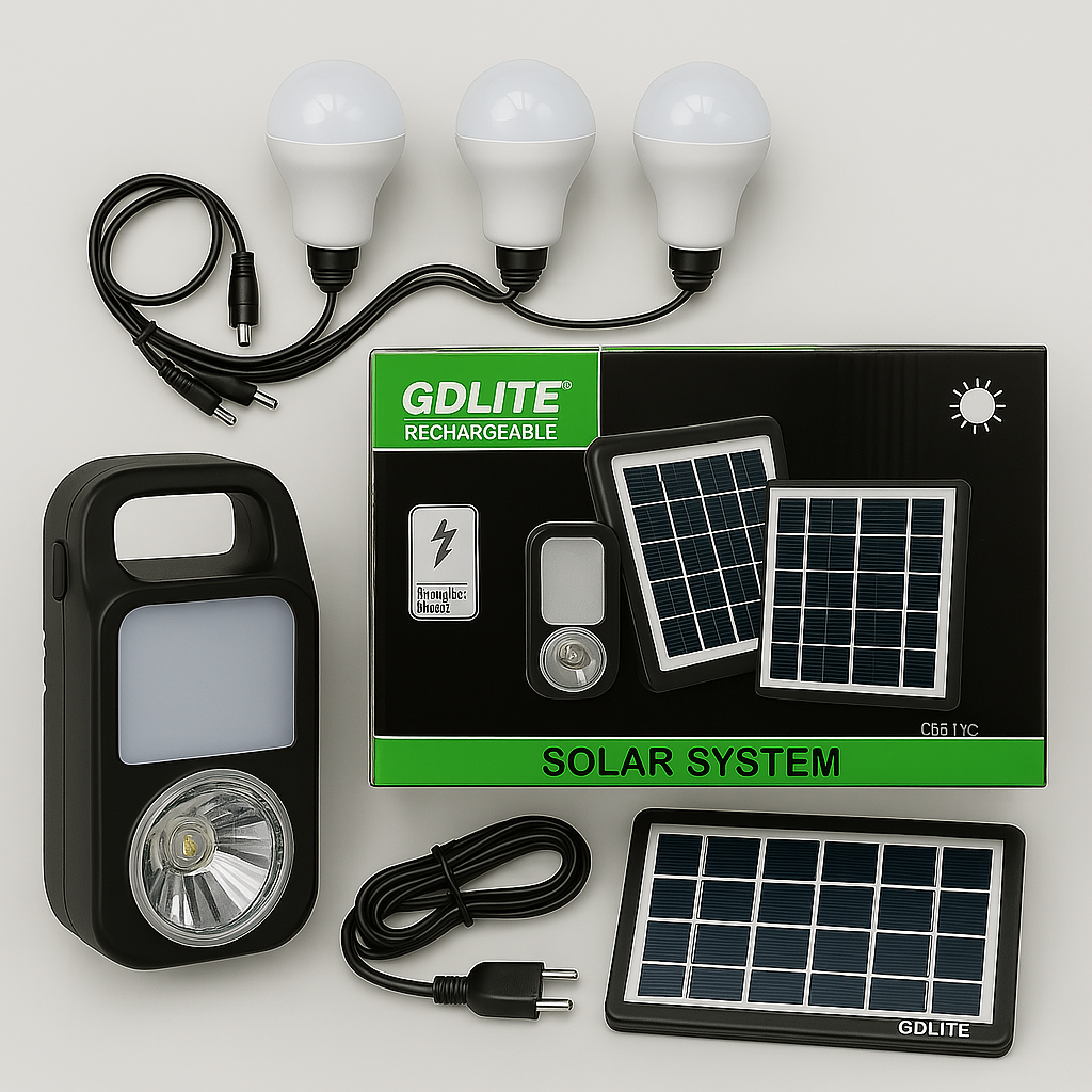 Kit Solar Portátil con Batería Recargable + 3 Bombillos LED de 3W + Carga USB 5V