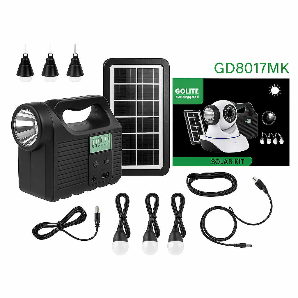 Kit Solar Portátil con Batería Recargable + 3 Bombillos LED de 3W + Carga USB 5V