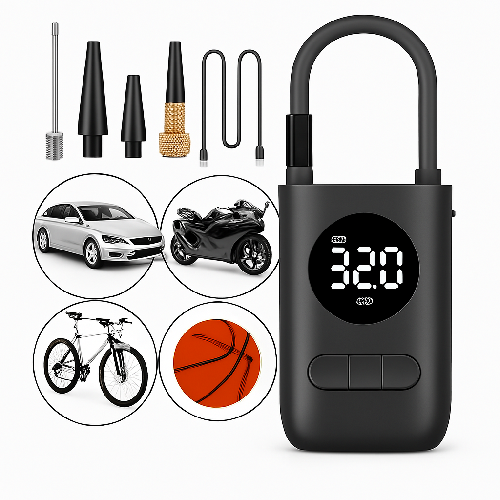 🔋 Mini Compresor Portátil Inteligente – Digital y Recargable