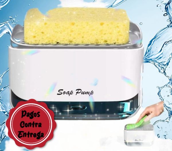 🧴 Dispensador de Jabón con Bomba y Soporte para Esponja – 2 en 1