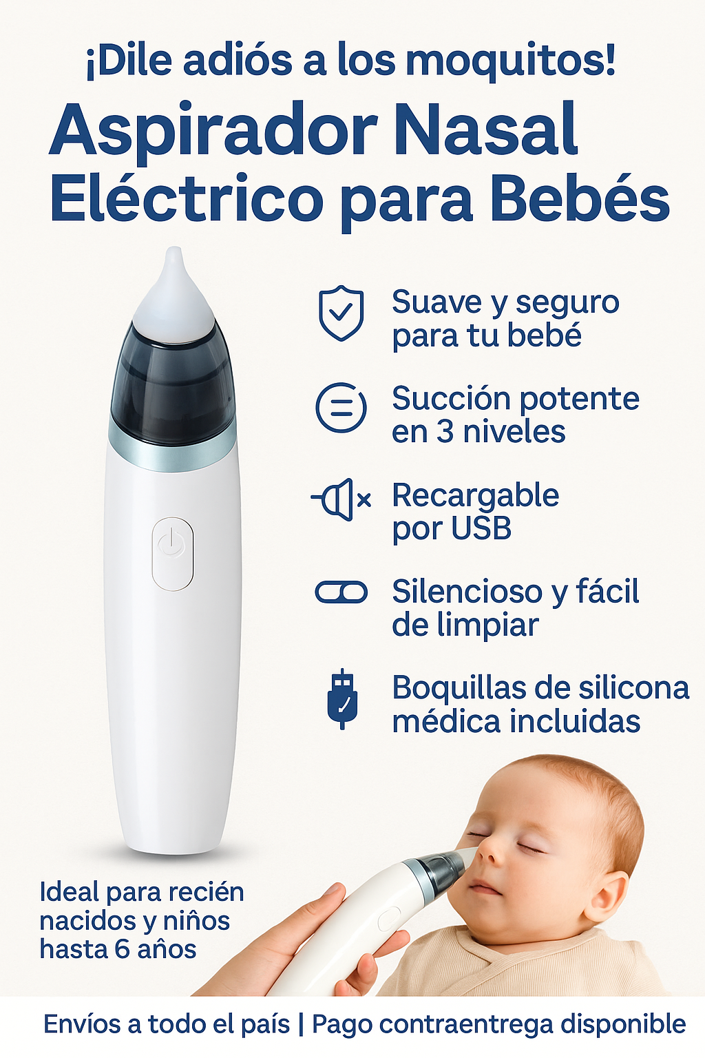 👶💨 Aspirador Nasal Eléctrico para Bebés – Suave, Seguro y Recargable