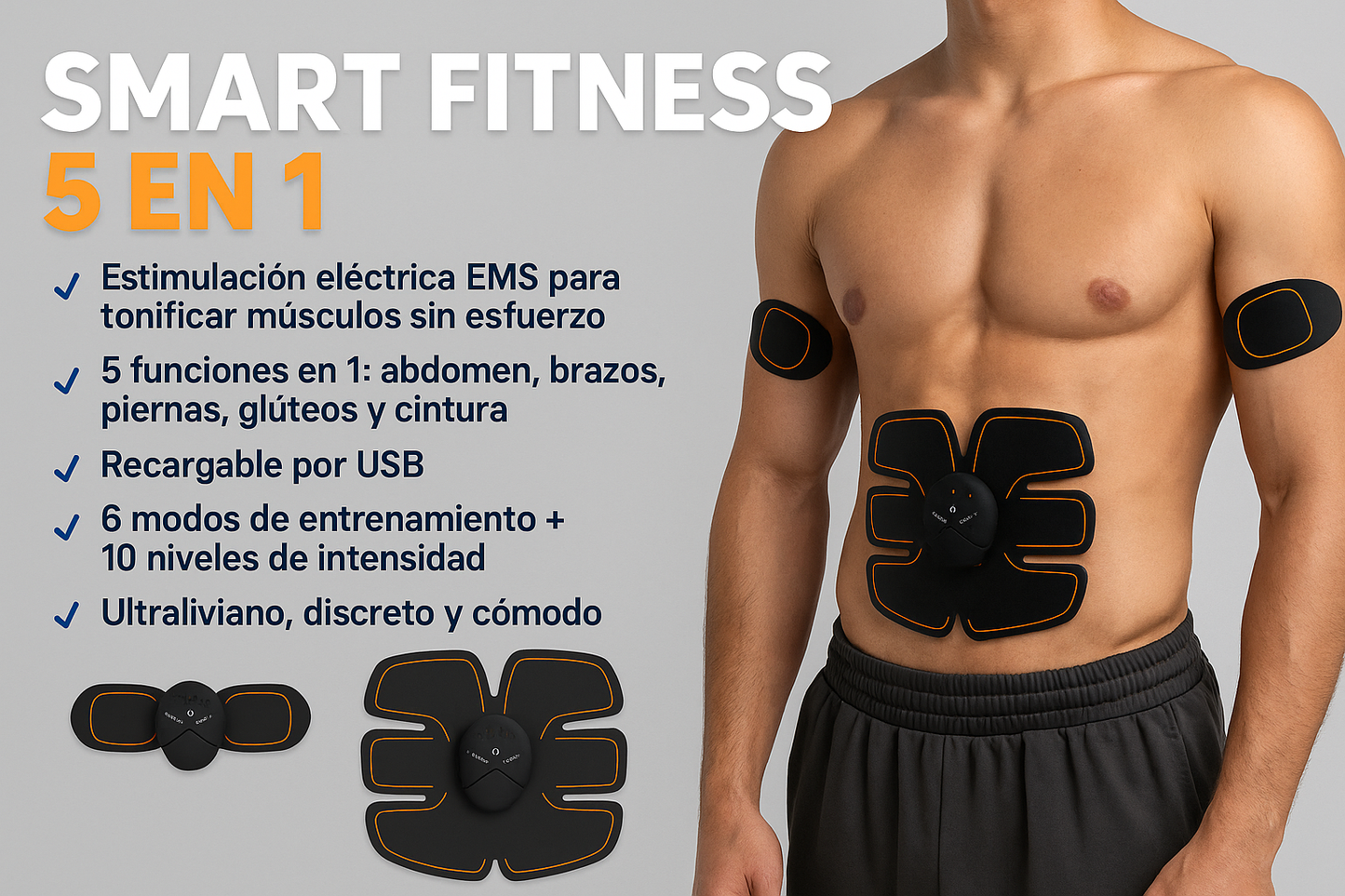 💪⚡ Smart Fitness 5 en 1 – Parche de Gimnasia Pasiva Estimulador Muscular EMS