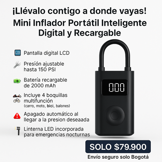 🔋 Mini Compresor Portátil Inteligente – Digital y Recargable
