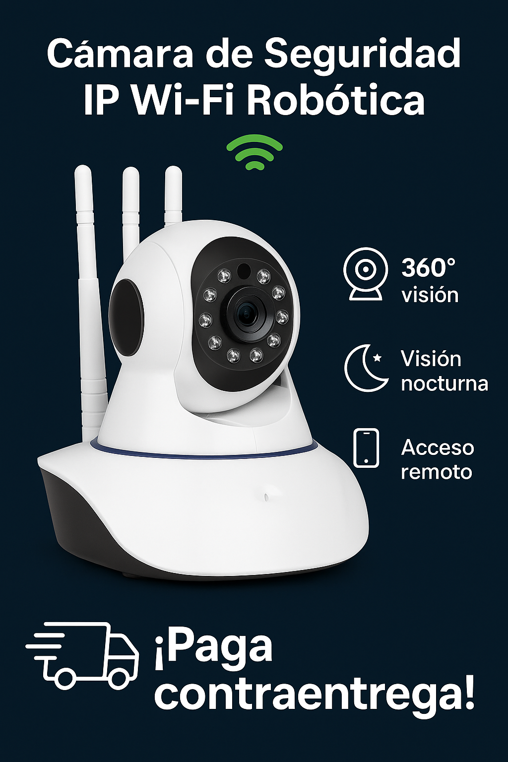 Cámara de Seguridad IP WiFi Robótica – 3 Antenas | Visión Nocturna 360°