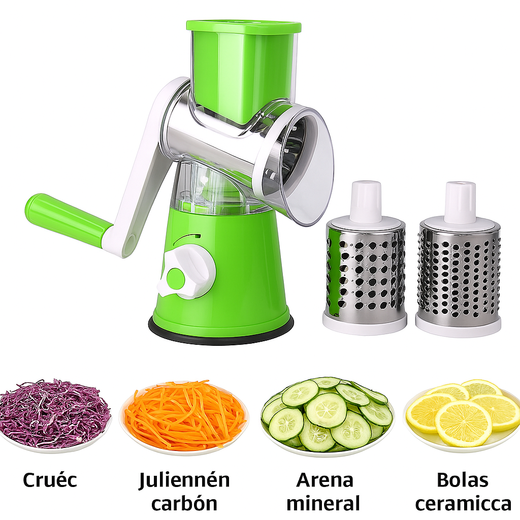 Rayador Manual 3 en 1 con Manivela – Cortador de Verduras, Queso y Más