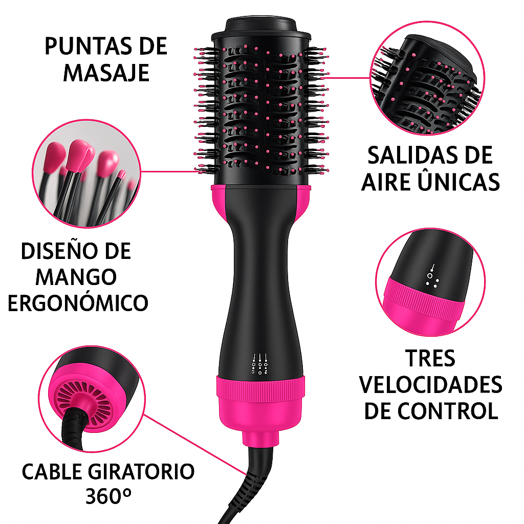 💁‍♀️ Cepillo Secador de Aire Caliente One-Step – Seca, Alisa y Da Volumen en Minutos