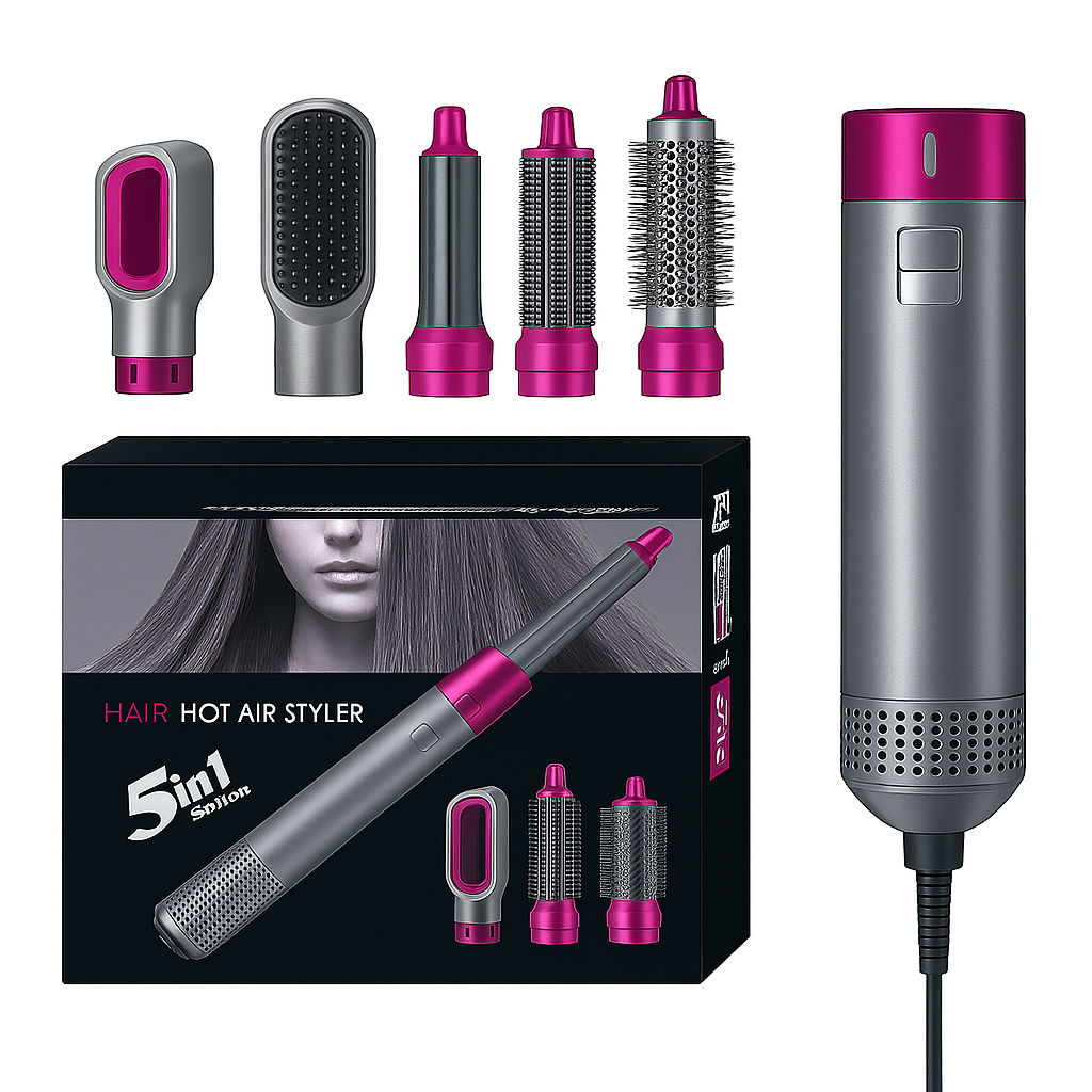 💇‍♀️ Cepillo Secador Rizador 5 en 1 – ¡Transforma tu cabello como una profesional! 🌟✨