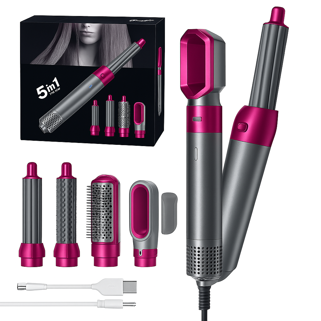 💇‍♀️ Cepillo Secador Rizador 5 en 1 – ¡Transforma tu cabello como una profesional! 🌟✨