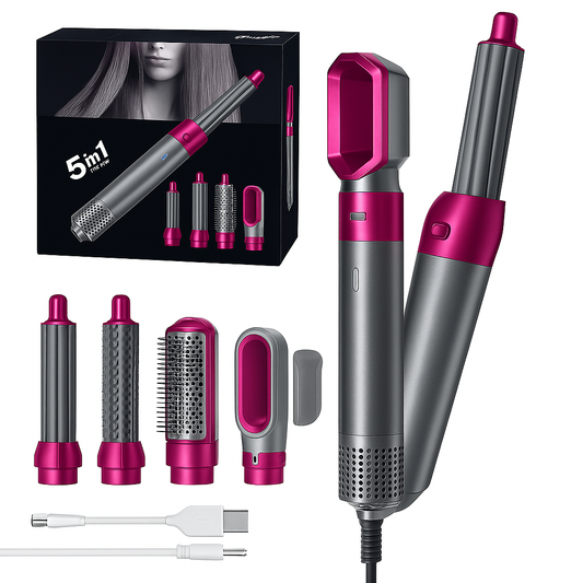 💇‍♀️ Cepillo Secador Rizador 5 en 1 – ¡Transforma tu cabello como una profesional! 🌟✨