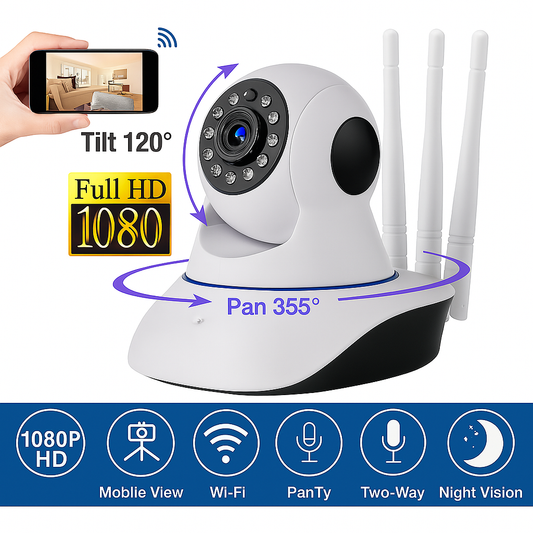 Cámara de Seguridad IP WiFi Robótica – 3 Antenas | Visión Nocturna 360°